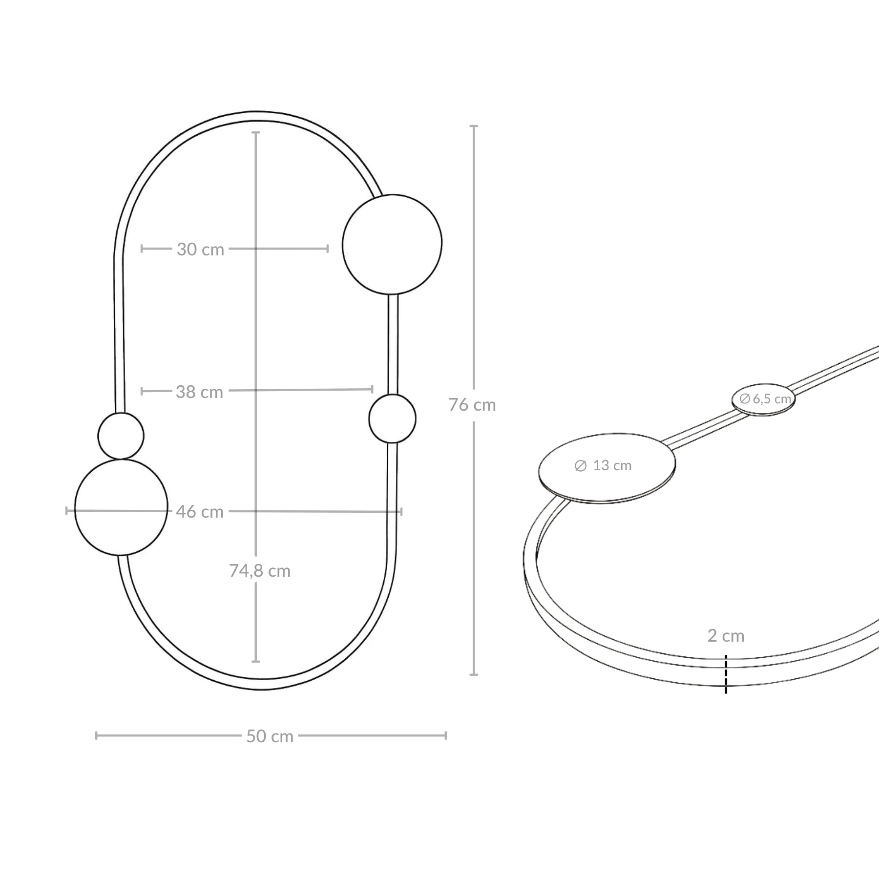 Lustro ścienne SAANA z geometrycznymi zdobieniami, 50 x 76 cm