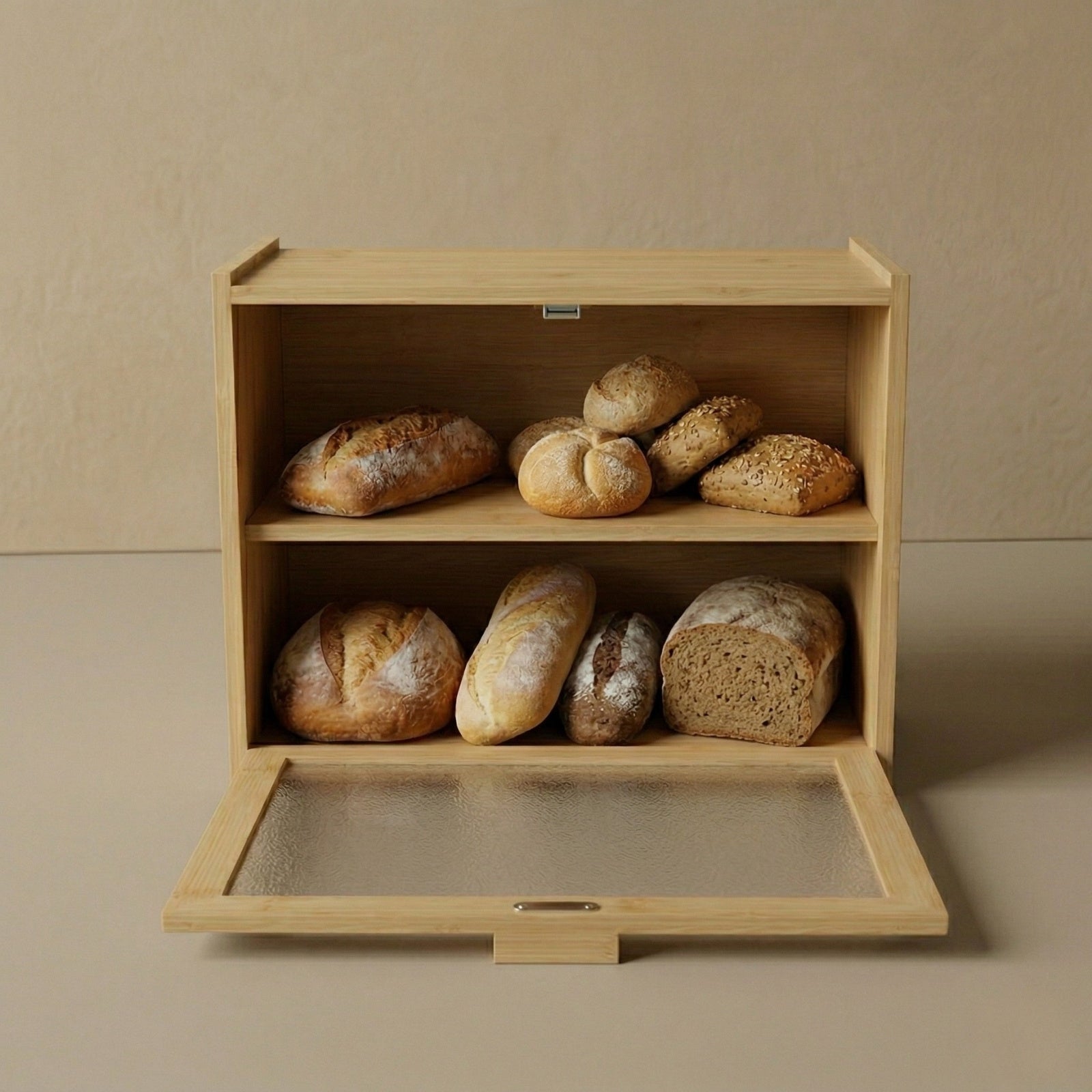 Bambusowy chlebak piętrowy DOPPIO, 17 x 40 x 31 cm, dwie półki