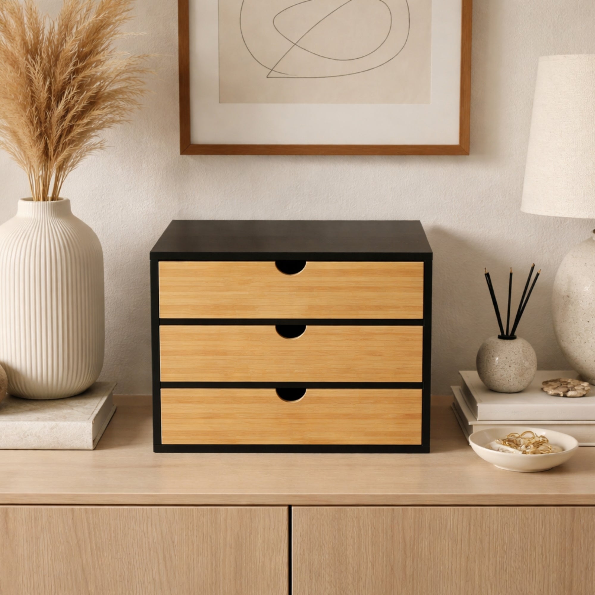 Bambusowy organizer biurowy z szufladkami HEGO, 25 cm