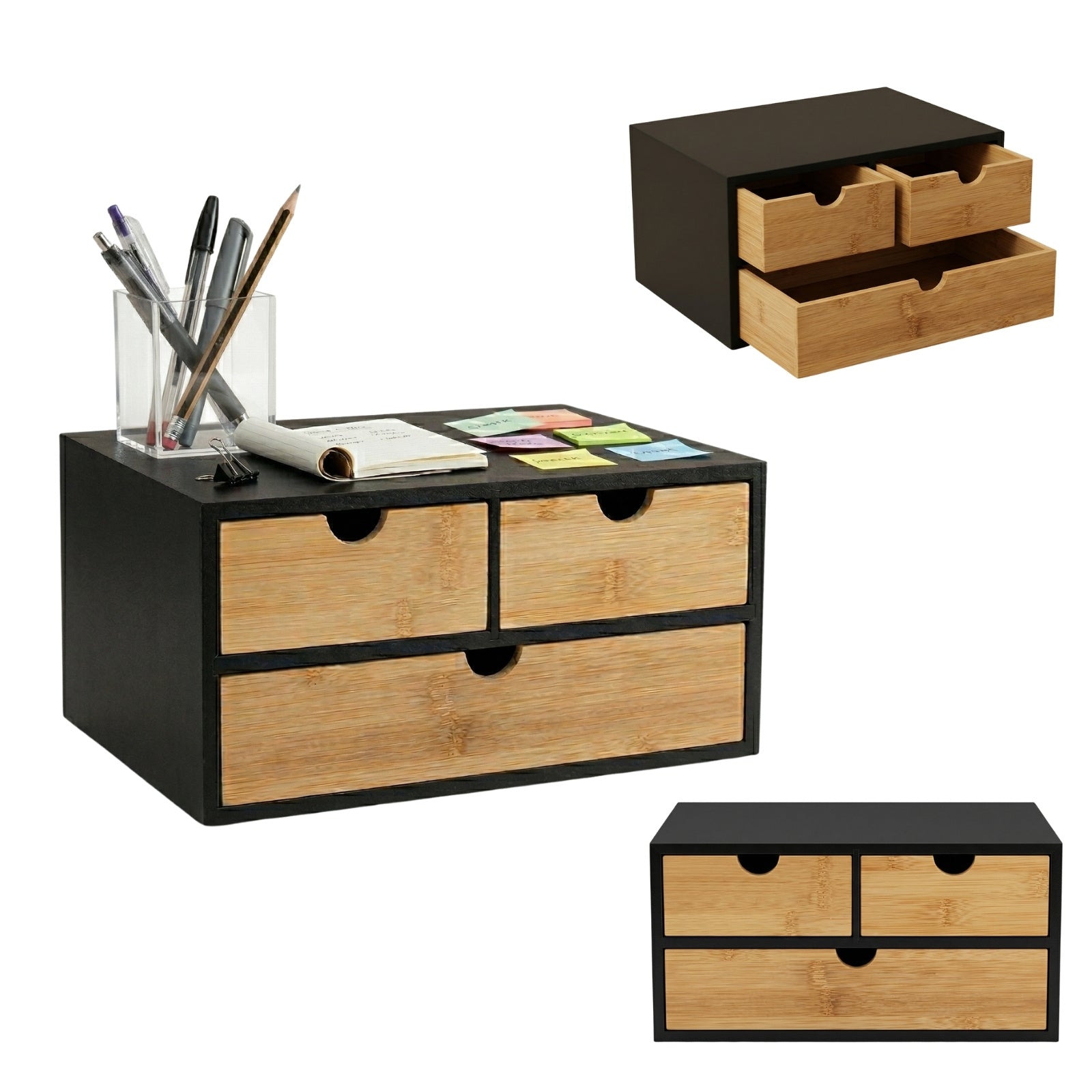 Bambusowy organizer na biurko HEGO, 16 cm, 3 szufladkowy
