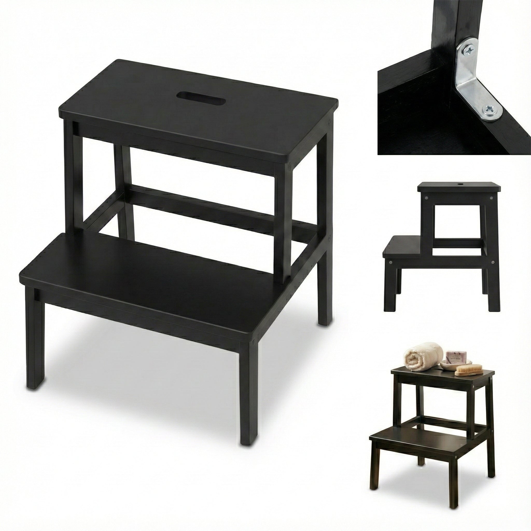 Bambusowy taboret ze schodkiem KROK, wys. 46 cm