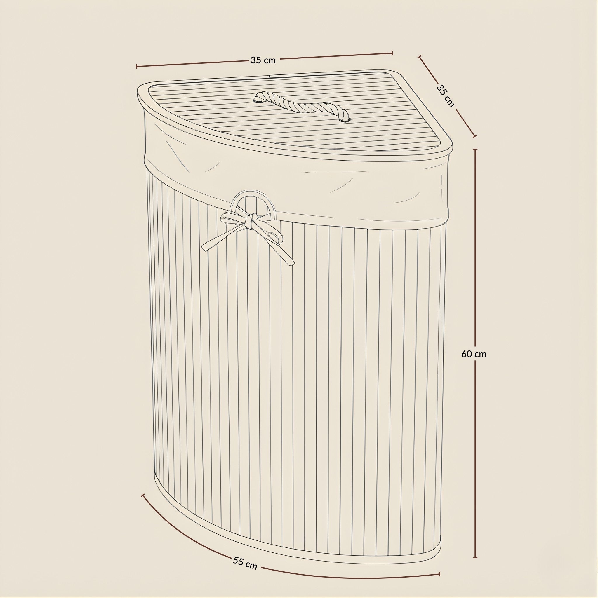 Narożny kosz na pranie ARCO, bambus, 60 l