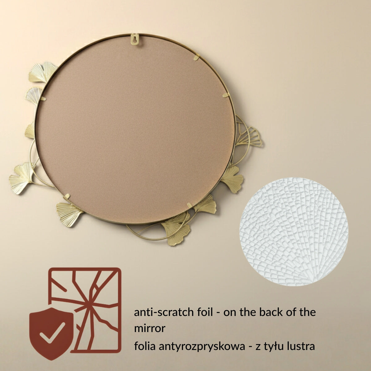 Okrągłe lustro ścienne z ozdobną ramą SOL, Ø 50 cm