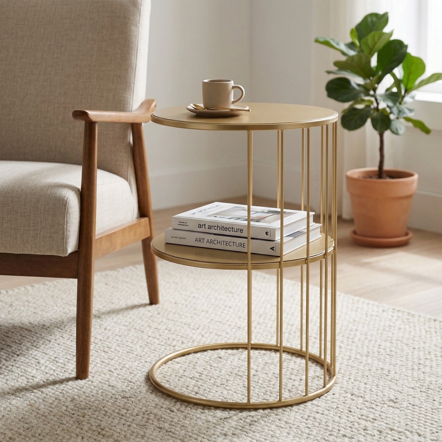 Okrągły stolik kawowy z metalu, z półką RODA, 52 cm