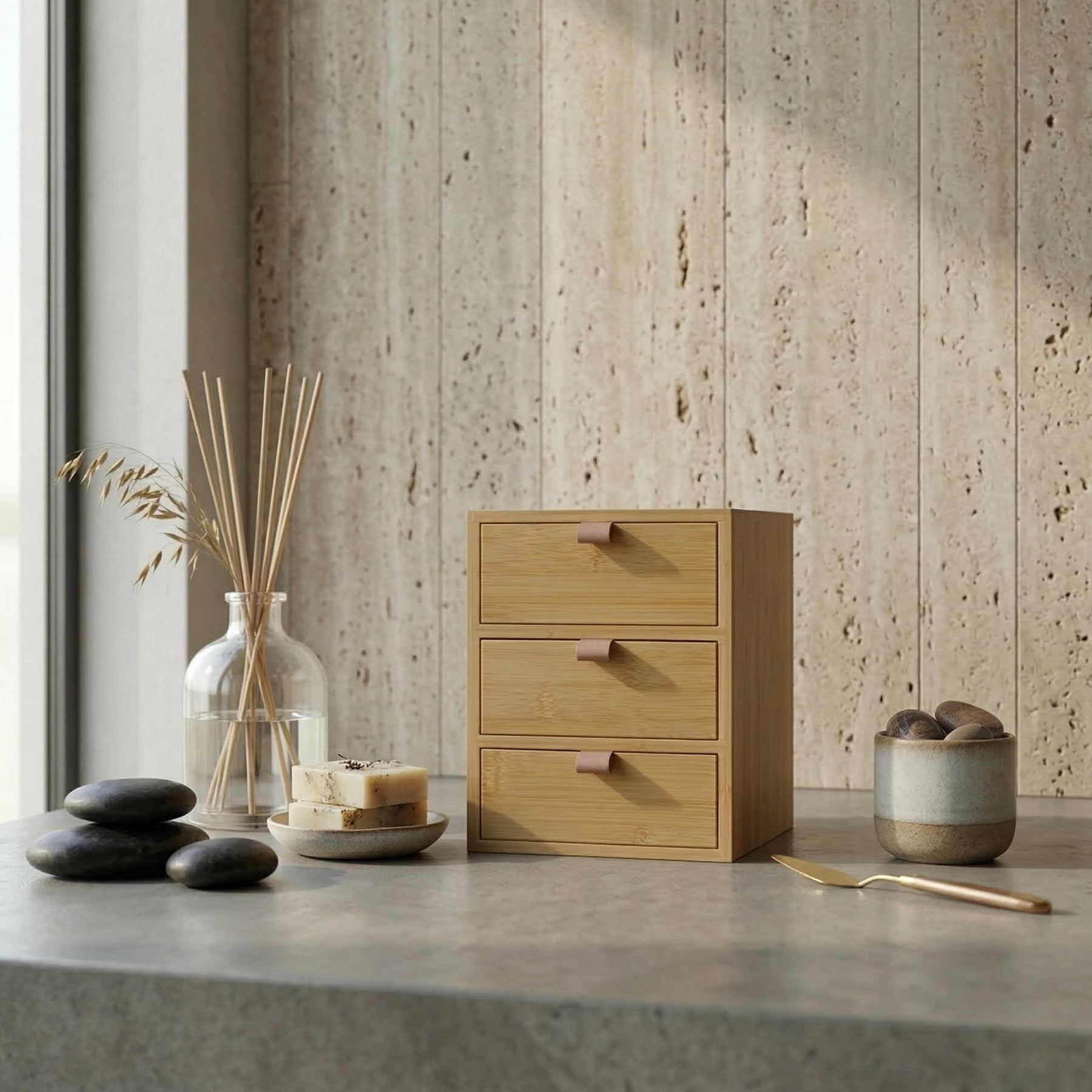 Organizer bambusowy z 3 szufladkami NILA, 21 cm