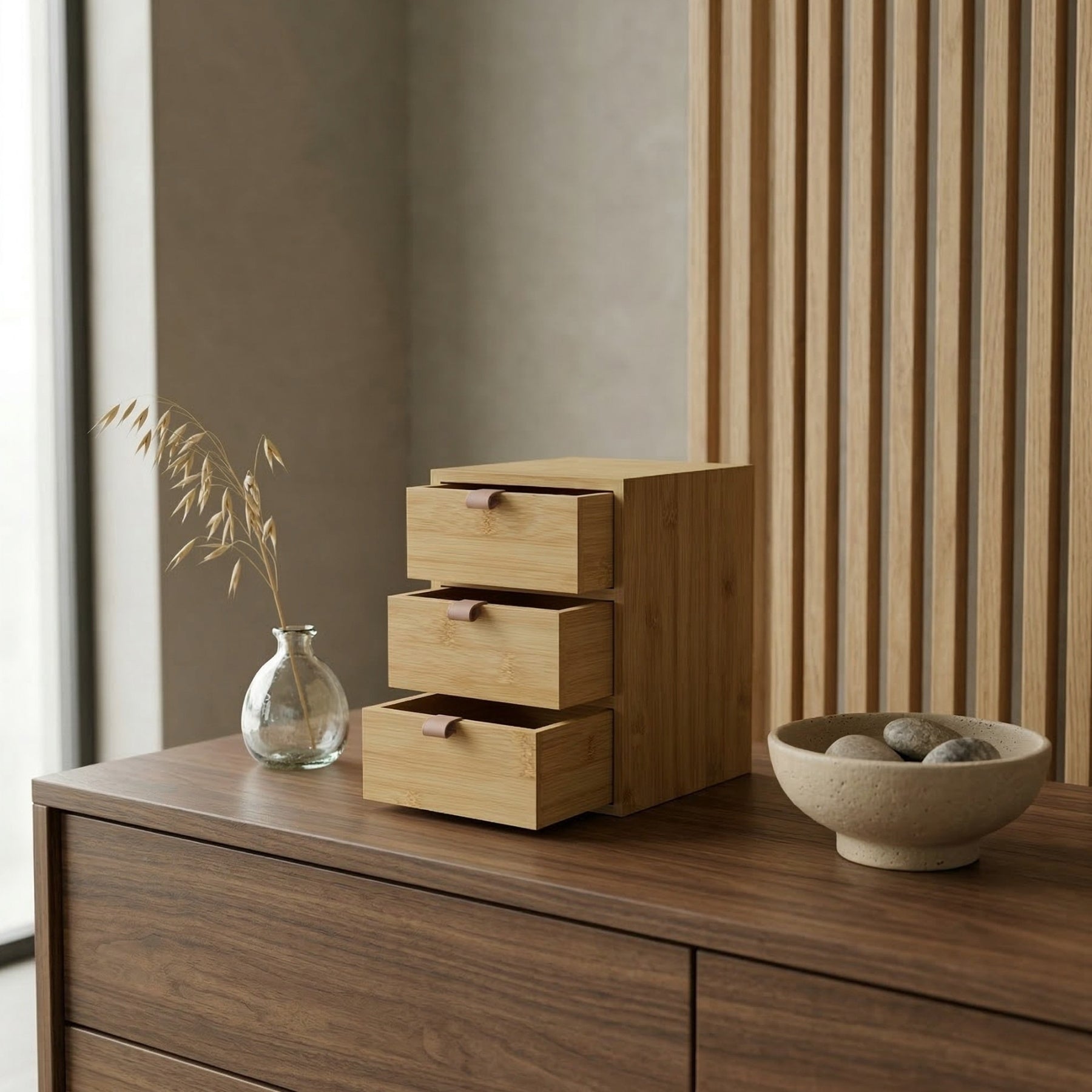 Organizer bambusowy z 3 szufladkami NILA, 21 cm