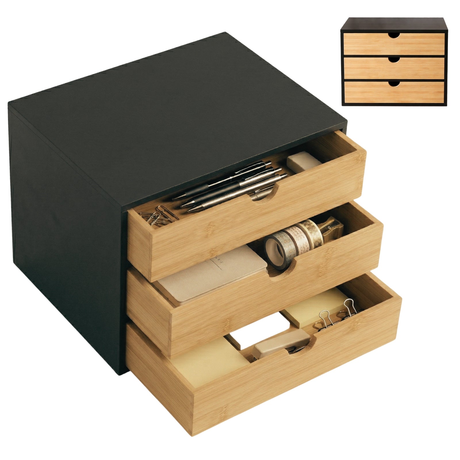 Organizer biurowy HEGO z 3 szufladkami, bambusowy, 25 x 31 x 25 cm