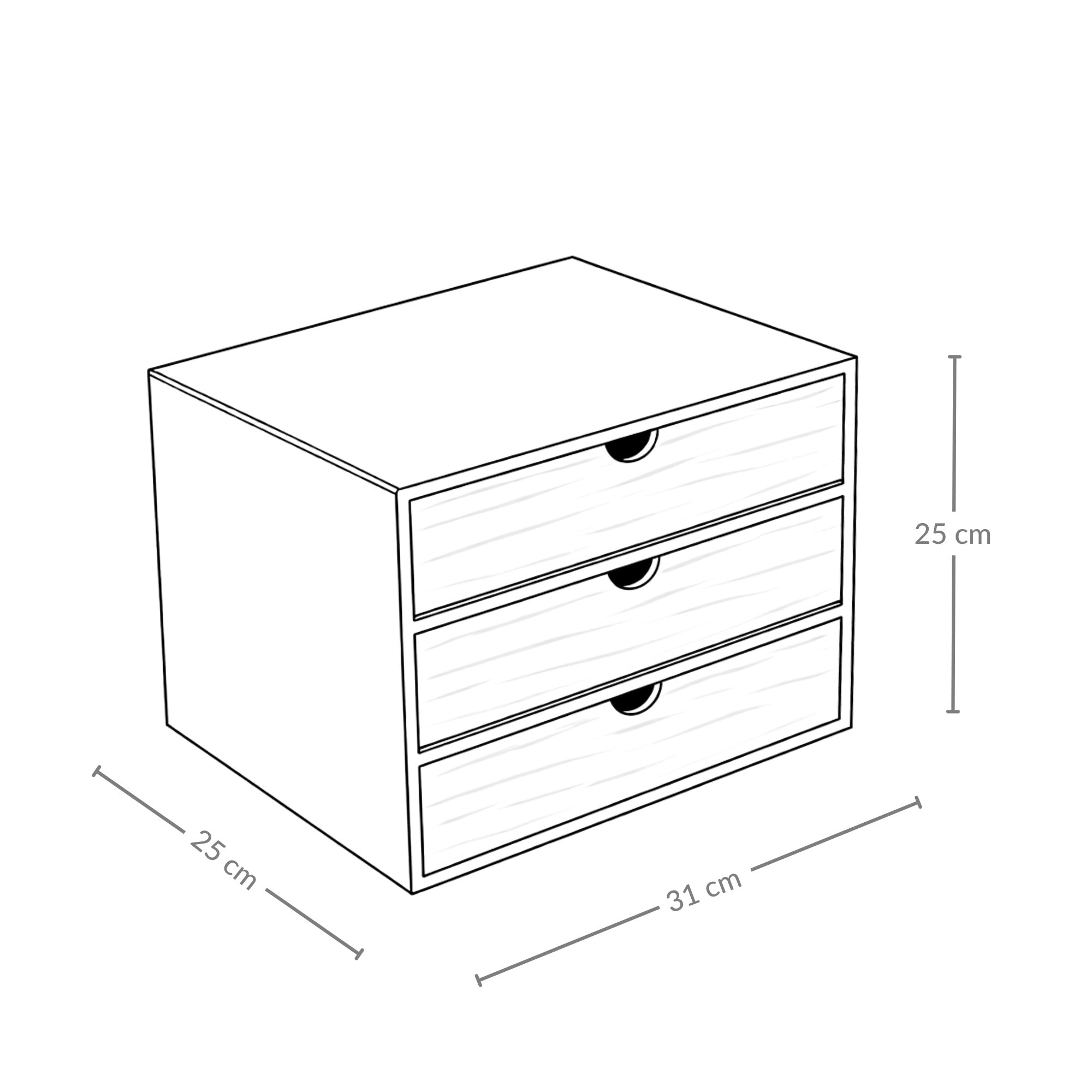 Organizer biurowy HEGO z 3 szufladkami, bambusowy, 25 x 31 x 25 cm