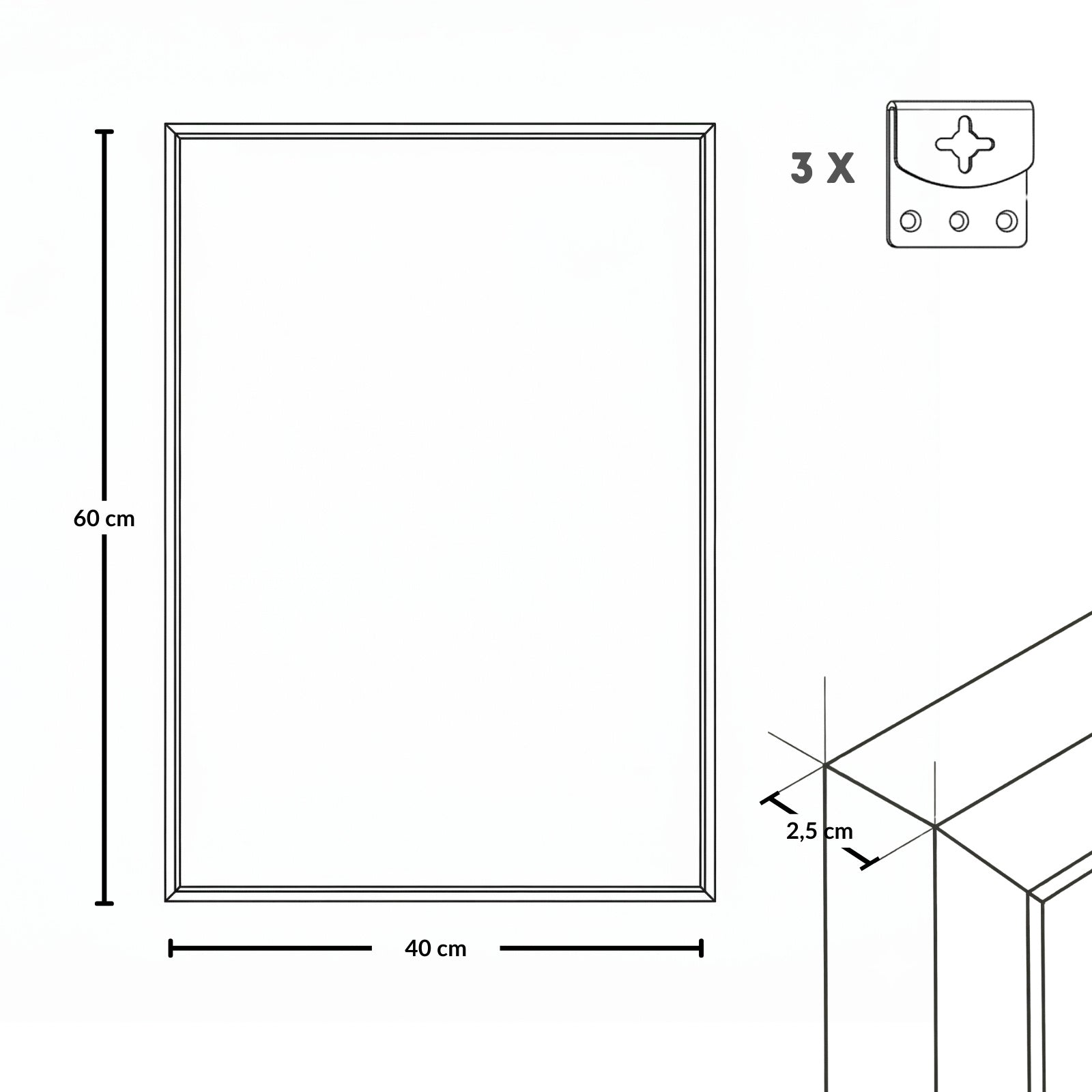 Prostokatne lustro wiszące AXION, 60 x 40 cm, czarne