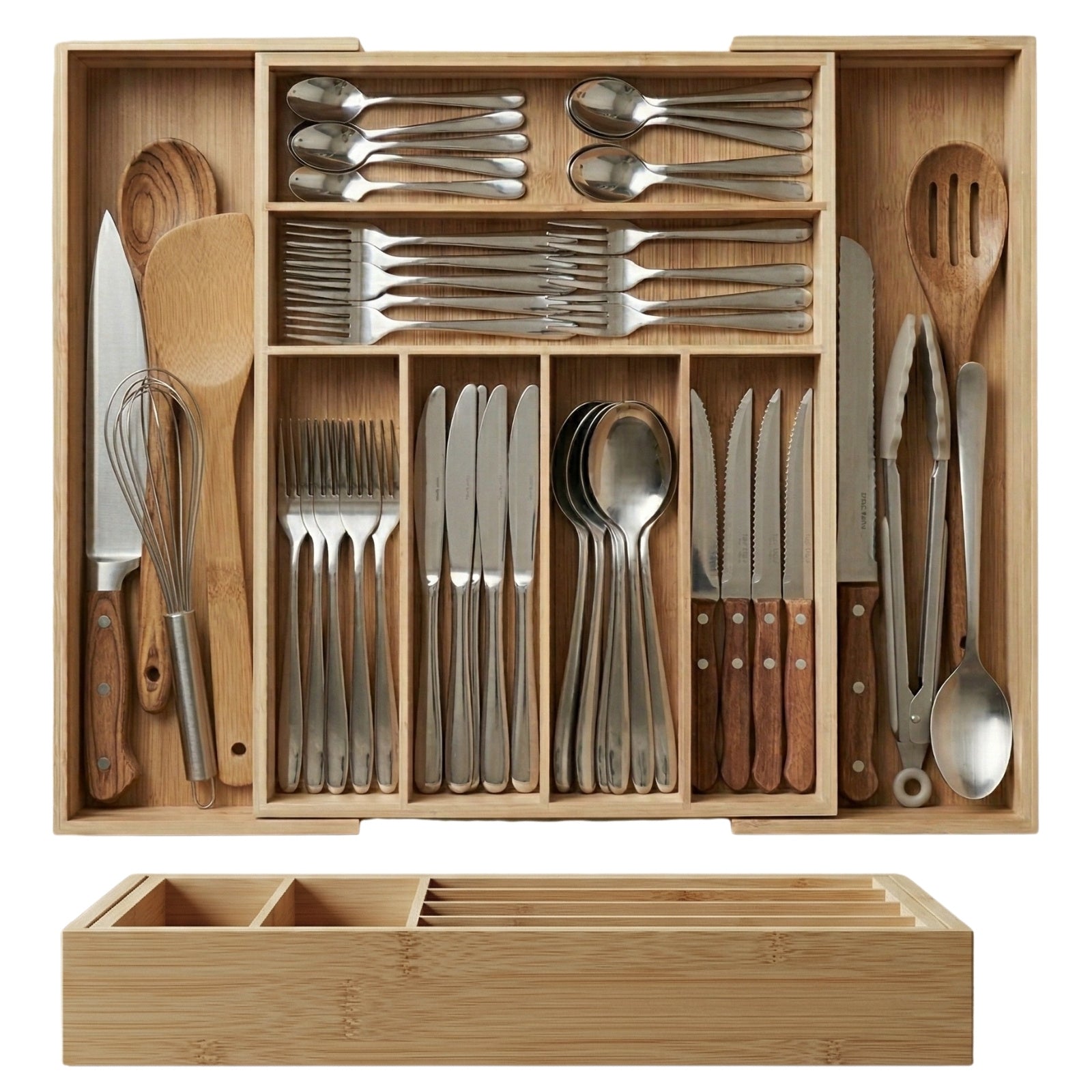 Rozkładany organizer na sztućce VARIO, 53 x 33-43 cm, bambus