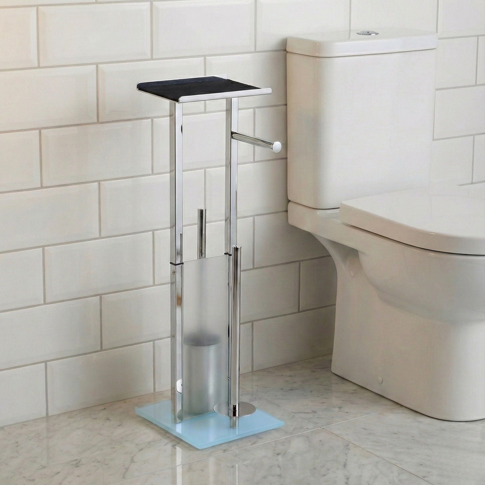 Stojak na papier toaletowy i szczotkę do WC z półką na telefon HYLLA,  65 cm