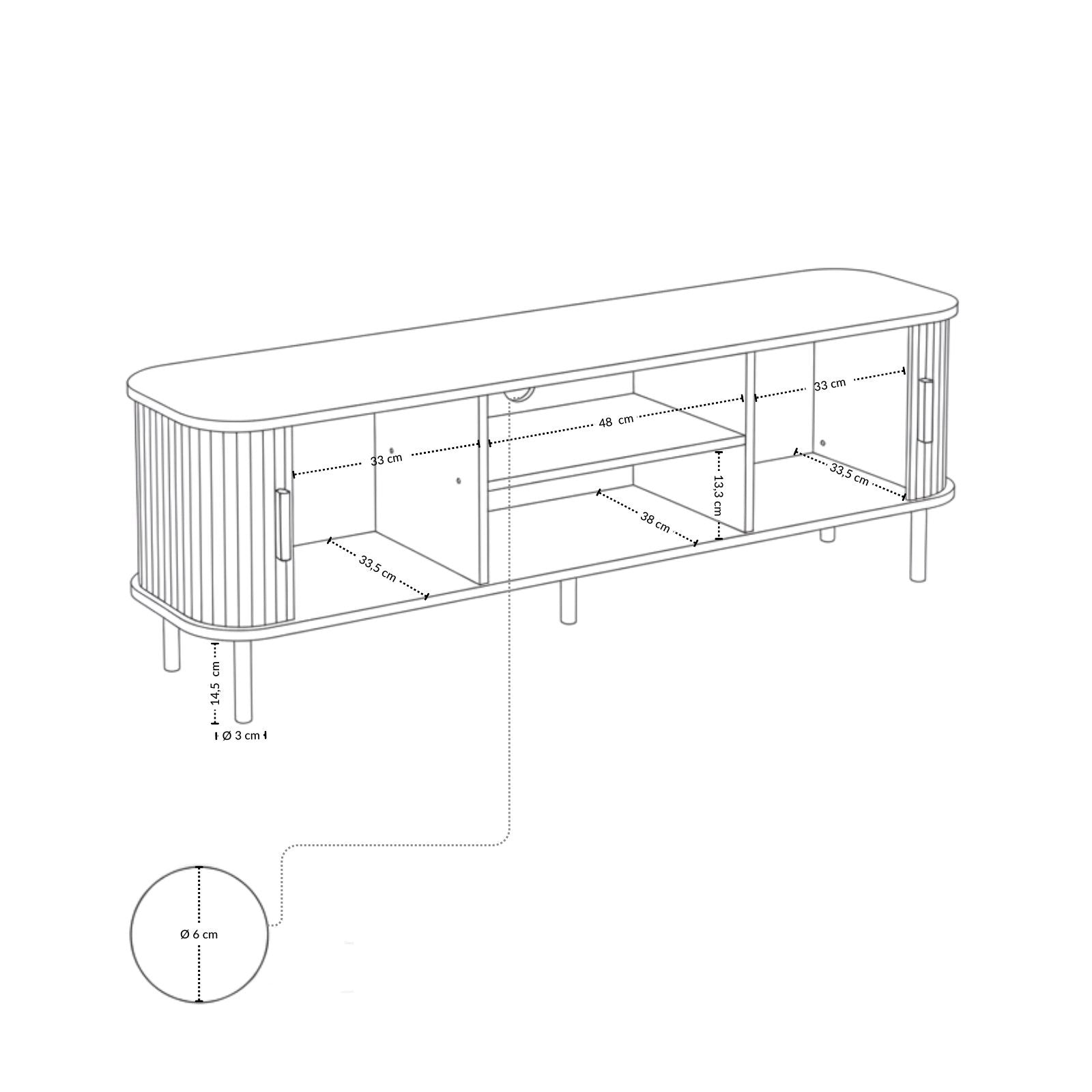 Szafka rtv ryflowana SCAVA, 140 x 40 x 46 cm