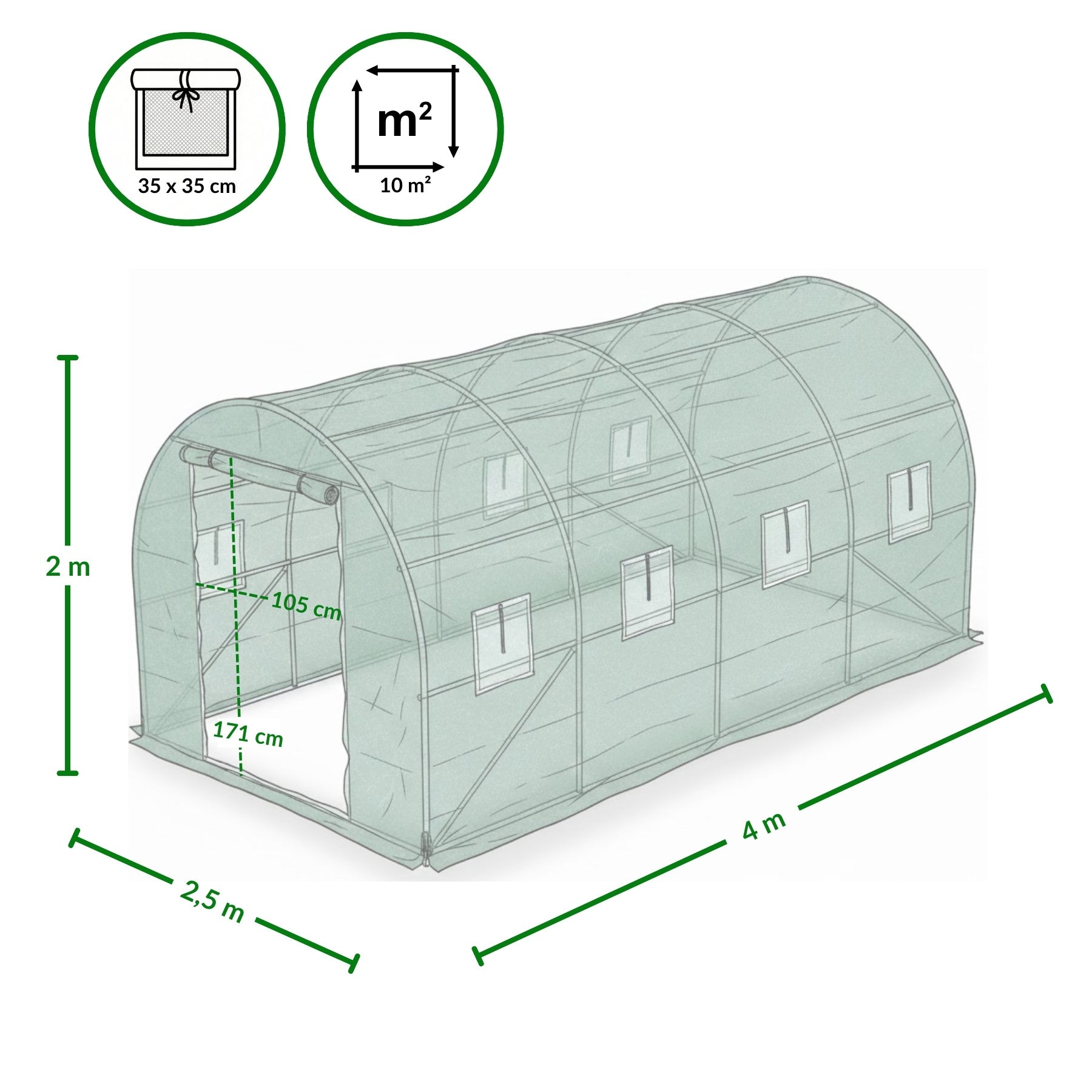 Tunel ogrodowy, foliowy VAYU, 4 x 2,5 m, do upraw
