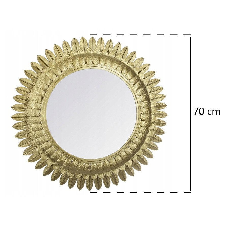 Lustro na ścianę w ramie ze złotych liści, lustro ozdobne, lustro okrągłe, lustro glamour, lustra dekoracyjne, lustro wiszące - Ø 70 cm