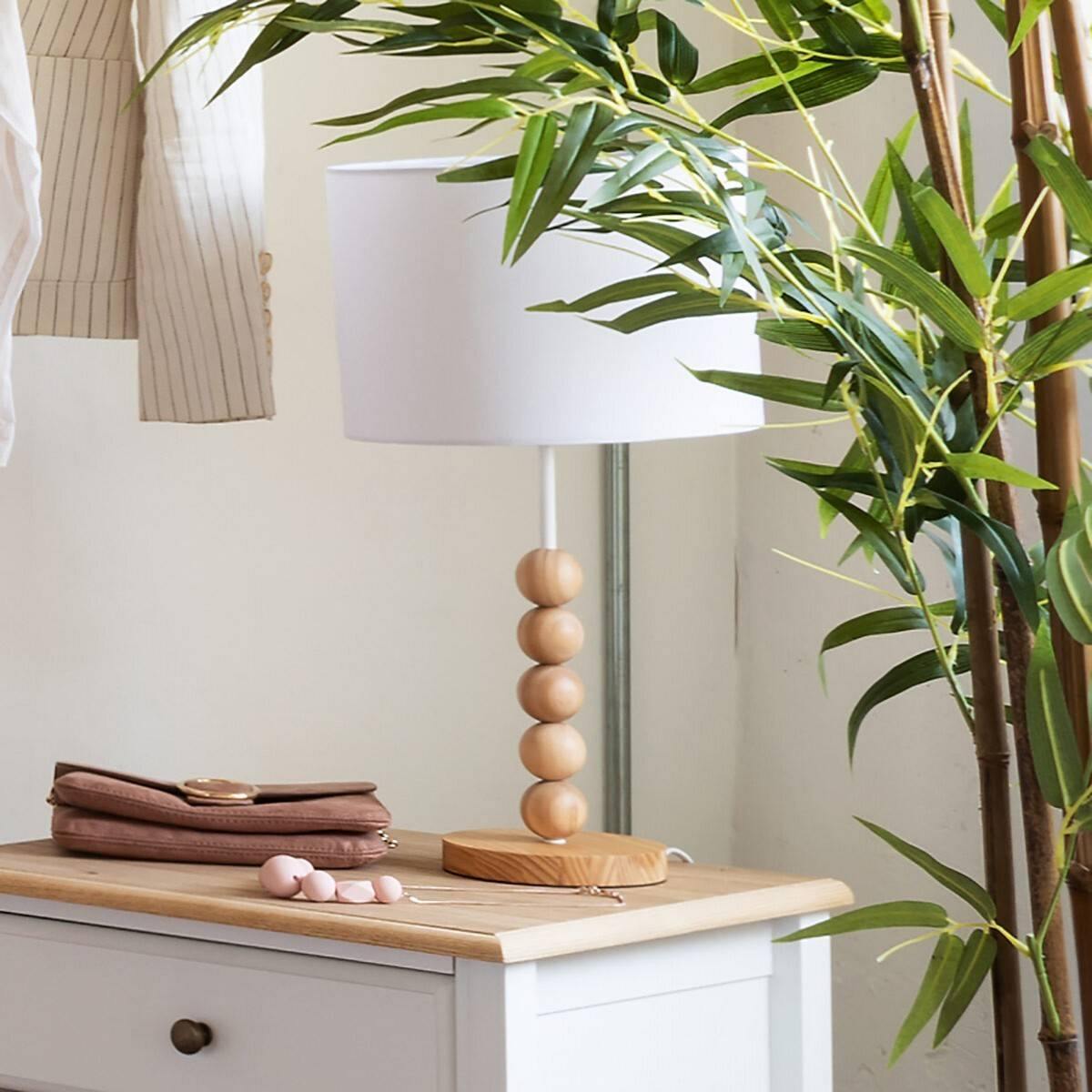 Lampka stołowa NINO z drewnianą podstawą, Ø 25 cm