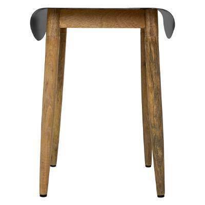 Taboret drewniany z metalowym siedziskiem, z drewna mango